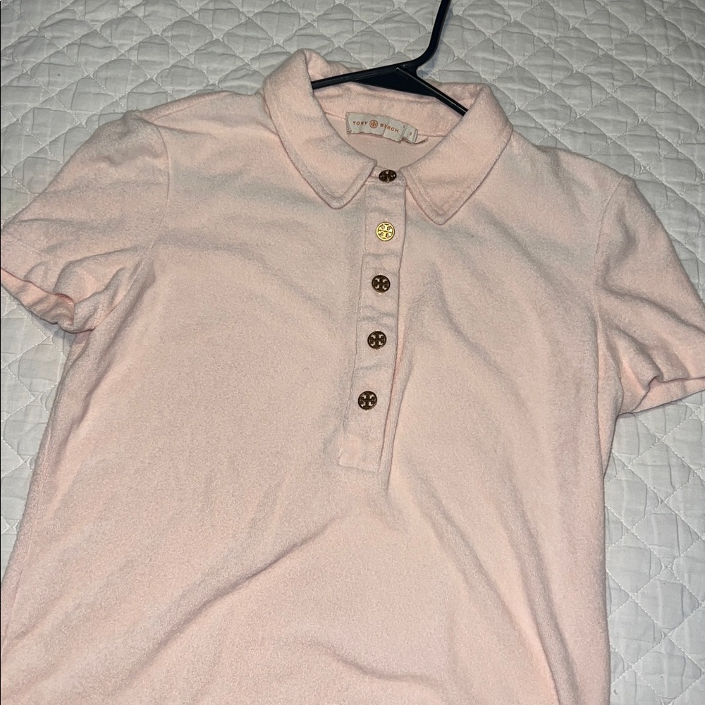 Tori Burch Pink Polo Shirt with Button Detail